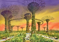 Gardens By the Bay, Singapore by Peter J Rodgers - Original Painting on Paper sized 28x20 inches. Available from Whitewall Galleries